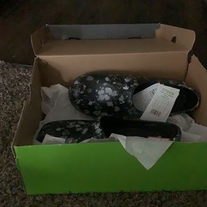 Brand New!!!! Crocs, Floral silver Grey and Black